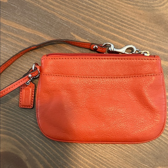 Coach Handbags - Coach Red/Orange Leather Wristlet Coin Pouch